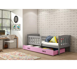 Dětská postel KUBUS 90x200 cm se šuplíkem, s matrací, Grafit/Růžová