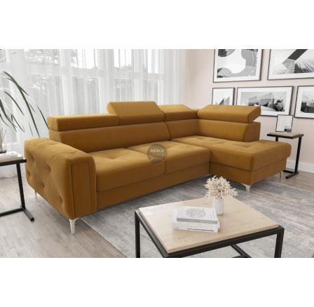 Rohová sedací souprava s funkcí spaní ORION 165x255 - žlutá , pravá