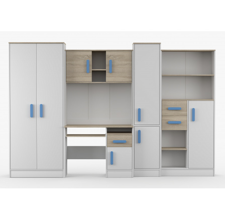 Dětský pokoj MACIUS, Bílá Mat/Dub Sonoma/Modrá