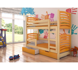 Dvoulůžková patrová postel s matracemi OSUNA Pine+Orange