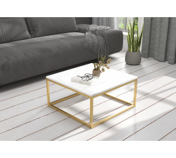 Konferenční stolek BELTEN 65x65 Zlatá+Bílá