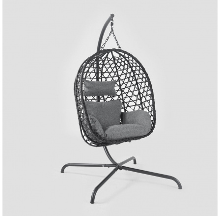 Houpačka NIDO černá s šedým polštářem 104x106x184 cm 743580