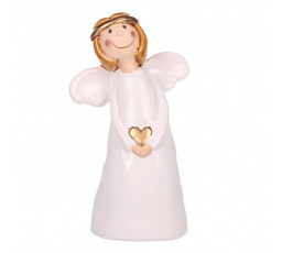 Anděl - keramická figurka, bílá se zlatým srdcem
