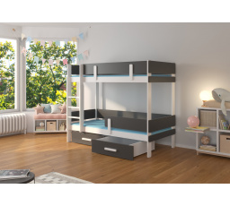 Dvoulůžková patrová postel s matracemi ETIONA 200x90 Bílá+Antracit