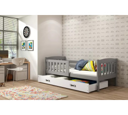 Dětská postel KUBUS 80x190 cm se šuplíkem, s matrací, Grafit/Bílá