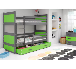 Dětská patrová postel RICO se šuplíkem 80x160 cm, bez matrací, Grafit/Zelená