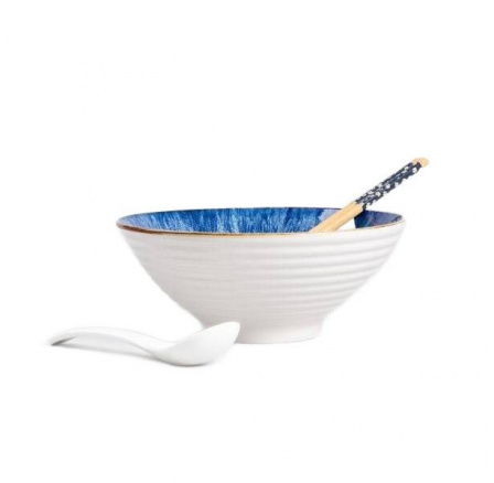 Sada ramen SALADO modrá s hnědým ratanem 21 cm 727009