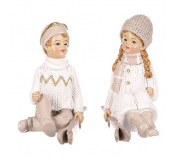 Děti s lyžemi - polyresin, sedící, béžové, mix 2, cena za 1 ks