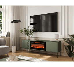 TV komoda TRESSE 180 EF s elektrickým krbem, zelená