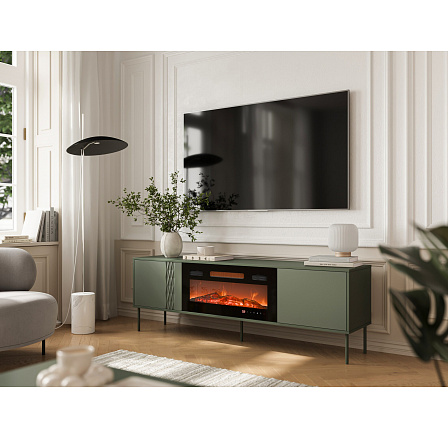 TV komoda TRESSE 180 EF s elektrickým krbem, zelená