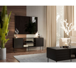 CORTINA TV skříňka 180 EF černá/černá (1 ks)=1 str. ), s možností instalace krbu - zakoupeného samostatně