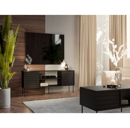 CORTINA TV skříňka 180 EF černá/černá (1 ks)=1 str. ), s možností instalace krbu - zakoupeného samostatně CORTINA TV skříňka 180 EF černá/černá (1 ks)=1 str. ), s možností instalace krbu - zakoupeného samostatně