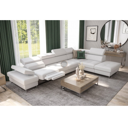 Rohová sedací souprava GALAXY , relax s funkcí spaní 225X350 cm - bílá eko kůže, pravá