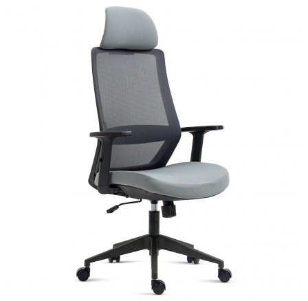 Kancelářská židle, černý plast, šedá látka, 1D područky, kolečka pro tvrdé podlahy