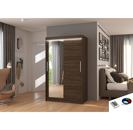 Posuvná skříň se zrcadlem a LED osvětlením BARIO 120 Choco Posuvná skříň se zrcadlem a LED osvětlením BARIO 120 Choco