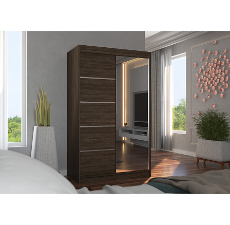 Šatní skříň s posuvnými dveřmi a zrcadlem NICEA 120 Choco+Choco
