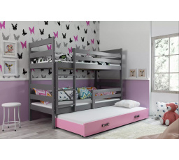 Dětská patrová postel ERYK 3 s přistýlkou 90x200 cm, bez matrací, Grafit/Růžová