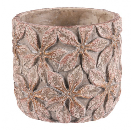 Obal na květiny - střední kulatý, vzor květin, beton