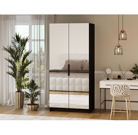 Mirtillo two-door wardrobe with two mirrors in black Black 100x216