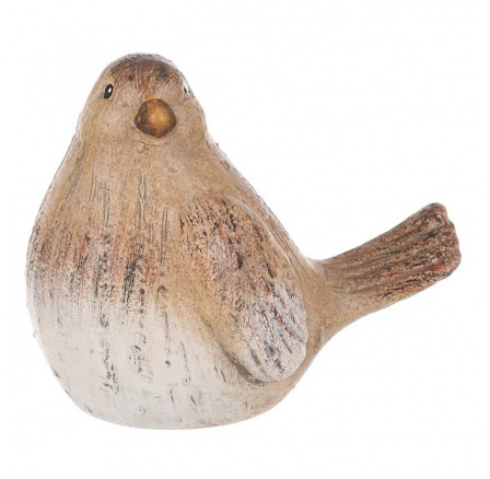 Ptáček - keramická figurka, barva béžovo-hnědá
