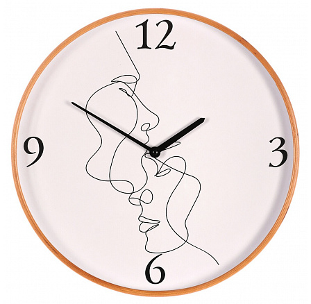 Hodiny nástěnné - pr. 40 cm, MDF a dřevěný rám, motiv tváří