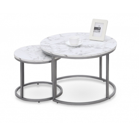 Konferenční stolek PAOLA sada, mramor/stříbrná