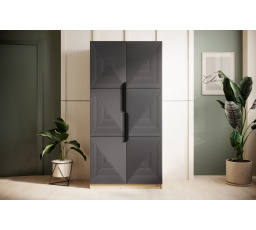 Šatní skříň Asha, dub artisan / rivier stone mat / černé úchyty