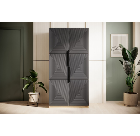 Šatní skříň Asha, dub artisan / rivier stone mat / černé úchyty Šatní skříň Asha, dub artisan / rivier stone mat / černé úchyty