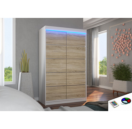 Posuvná skříň s LED osvětlením BENISSO 120 Bílá+Sonoma Posuvná skříň s LED osvětlením BENISSO 120 Bílá+Sonoma