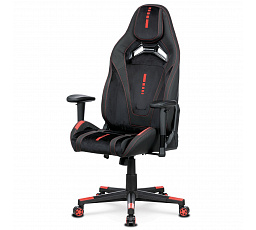 Herní křeslo, houpací mechanismus, černá látka, KA-F07 RED