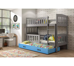 Dětská patrová postel KUBUS 3 s přistýlkou 90x200 cm, bez matrací, Grafit/Modrá