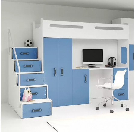 Patrová postel MAX 4 bez matrace, Bílá/Modrá Patrová postel MAX 4 bez matrace, Bílá/Modrá