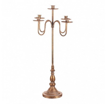 Svícen kovový - 5 ramen, na kónické svíčky, zlatý