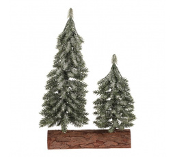 Smrk na špalku - dvojice, mini, 26 cm, zelená, ojíněná