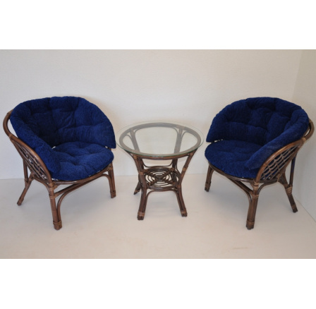 Ratanová sedací souprava Java hnědá polstr modrý maxi Ratanová sedací souprava Java hnědá polstr modrý maxi