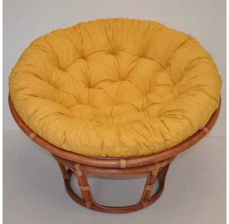Ratanový papasan 110 cm koňak, polstr žlutý melír
