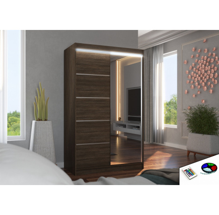 Posuvná skříň se zrcadlem a LED osvětlením NICEA 120 Choco+Choco