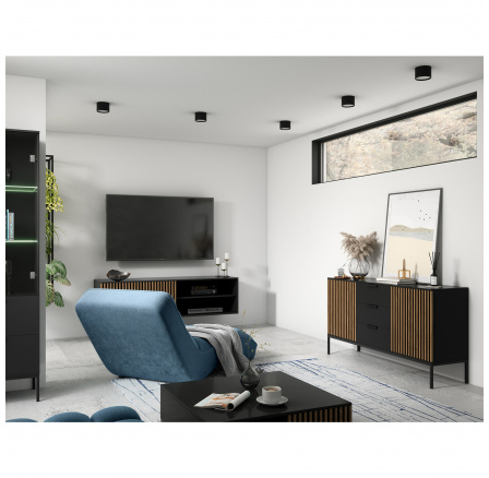 Meorati 150 Závěsná TV skříňka Černý/Dub Artisan Černý Mat, Dub Artisan 40x40