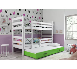 Dětská patrová postel ERYK 3 s přistýlkou 90x200 cm, včetně matrací, Bílá/Zelená