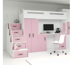 Patrová postel MAX 4 bez matrace, Bílá/Růžová