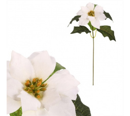 Vánoční růže - umělá řezaná s listy, bílý květ