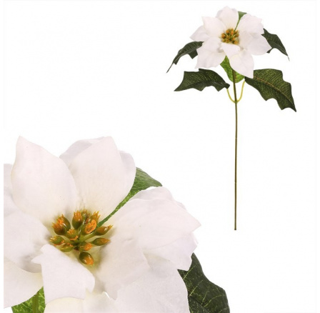 Vánoční růže - umělá řezaná s listy, bílý květ