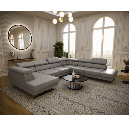 Rohová sedací souprava EMPORIO MAX II 300X350X180 přírodní kůže - šedá kůže , pravá