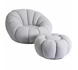 Otočná Relaxační Křeslo PETTIT s Taburetem Šedá Boucle