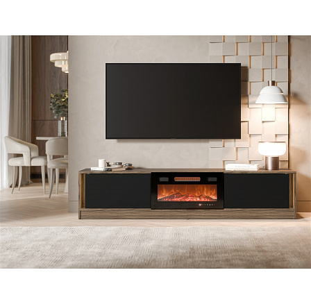 TV komoda MIZU s elektrickým krbem a osvětlením, černá / ořech TV komoda MIZU s elektrickým krbem a osvětlením, černá / ořech