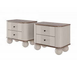 Sada nočních stolků Vesper 56 cm - kašmír / ořech / černé úchyty / kulové nohy