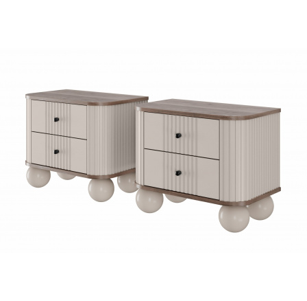 Sada nočních stolků Vesper 56 cm - kašmír / ořech / černé úchyty / kulové nohy