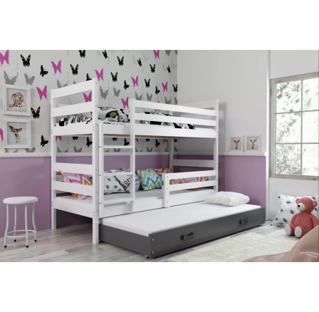 Dětská patrová postel ERYK 3 s přistýlkou 80x160 cm, bez matrací, Bílá/Grafit
