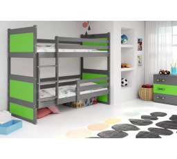 Dětská patrová postel RICO 80x190 cm, včetně matrací, Grafit/Zelená