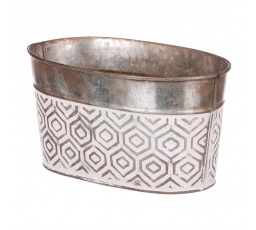 Obal kovový - oválný truhlík, s ornamenty, bílo-měděný